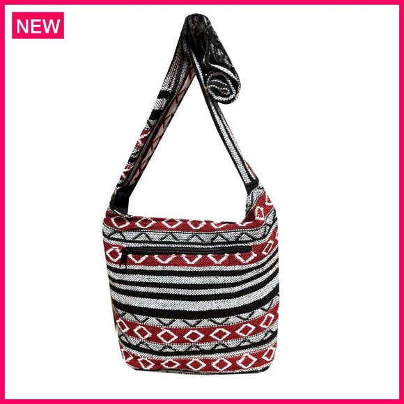 Handbags - Small Handmade Woven Hobo Bag, Lightweight Cotton, Zippered Pockets